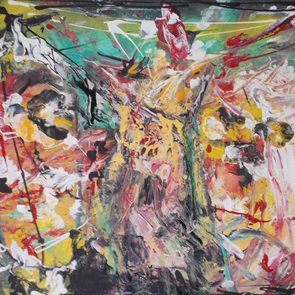 By Texas Artist Davila Other - Original "Monkey Grinder" abstract painting 18"x24